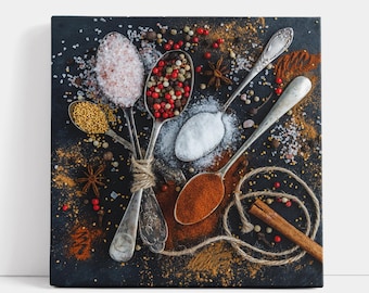 Spices Canvas Wall Art: Colorful Kitchen Decor, Herbs and Seasoning Print