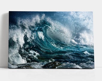 Navy Ocean Wave Canvas Print, Nautical Wall Art