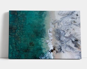 Lienzo con impresión costera abstracta, olas turquesas, decoración, arte de pared junto al mar, paisaje oceánico