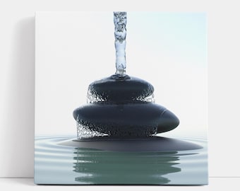 Zen Spa Stone Canvas Print: Modern Water Falling Wall Art