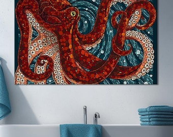 Octopus Canvas Wall Art: Abstract Nautical Print, Beach House Decor
