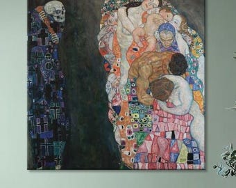 Gustav Klimt: Death and Life Canvas Print, Fear of Death Reproduction art, Housewarming gift
