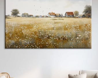 Farmhouse Wildflowers Field Canvas Print Ready To Hang