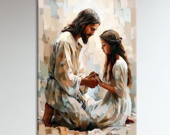 Jesus Praying with Child Canvas Print, Christian Faith Wall Art, Religious Artwork