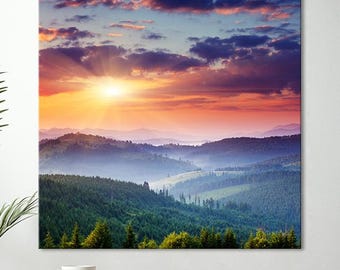 Sunrise Mountain Canvas Art: Forest Landscape Wall Decor