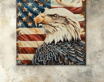 Bald Eagle Canvas Wall Art, American Flag, Patriotic Print