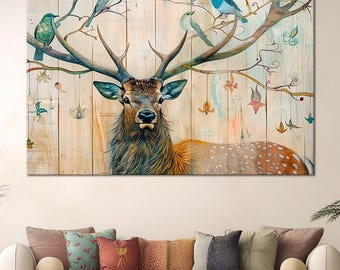 Whimsical Stag Canvas Print, Deer Wall Art, Nursery Decor