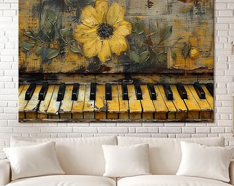 Rustic Piano Canvas Print: Shabby Chic Music Wall Art
