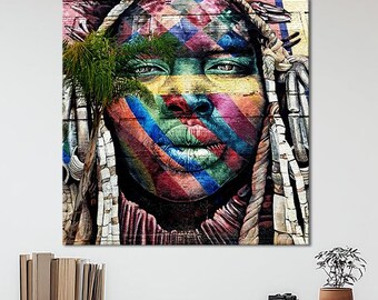 African Woman Graffiti Canvas Wall Art, Urban Print