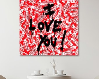 I Love You: Graffiti canvas wall art, Street pop art, Urban print