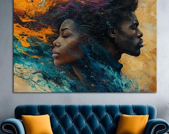 Afrocentric Couple Canvas Print: Emotional Love Wall Art