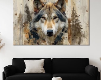 Wolf in forest canvas print Farmhouse Wall Art Wildlife Hunting Lodge Decor