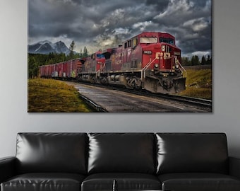 Freight Train Canvas Art Print, Dramatic Railroad, Industrial Decor
