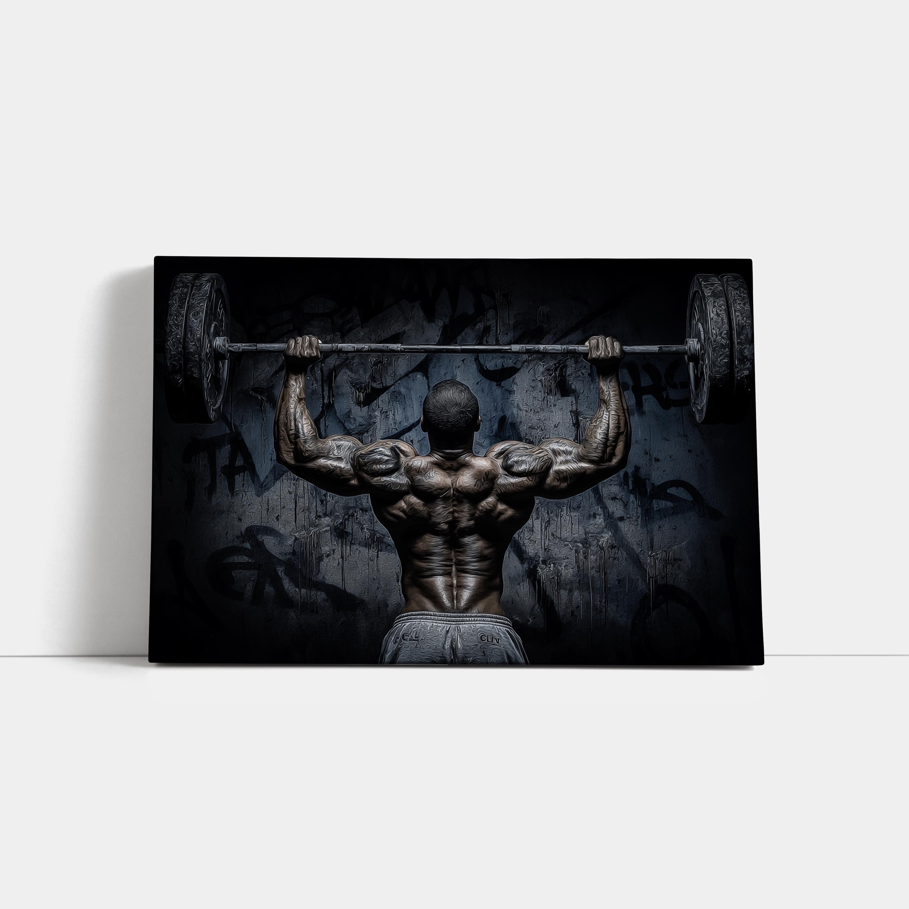 Weightlifting Canvas Print: Black Man with Barbell, Gym Wall Art