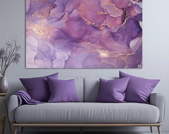 Purple Marble Abstract Canvas Print, Large Wall Art