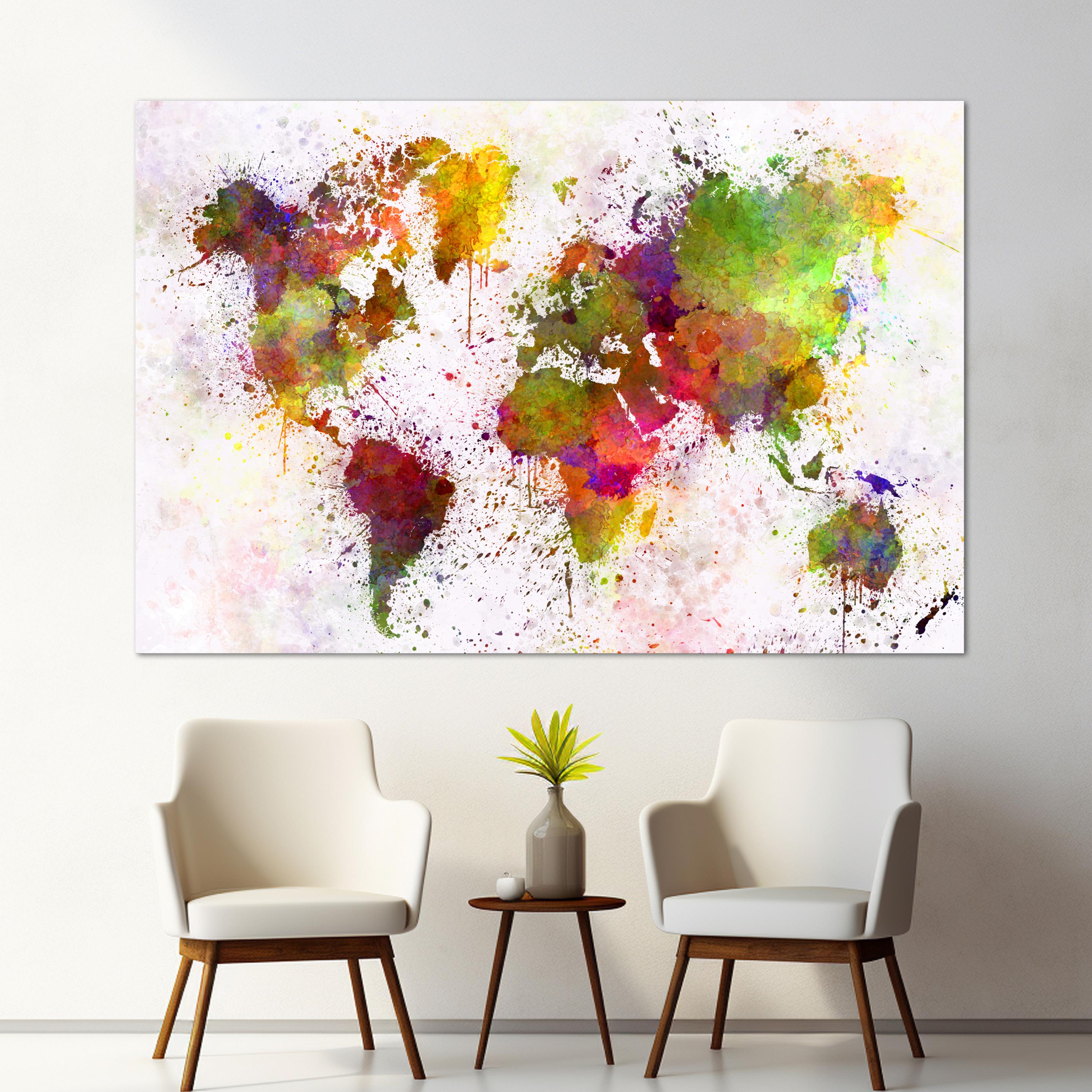 Watercolor World Map Canvas Print - Colorful Geography Wall Art - Etsy