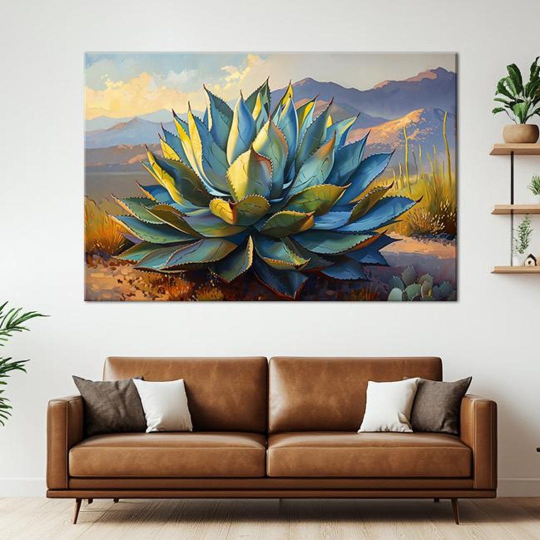 Blue Agave Cactus Canvas Wall Art: Desert Decor, Southwest Print, Cacti ...