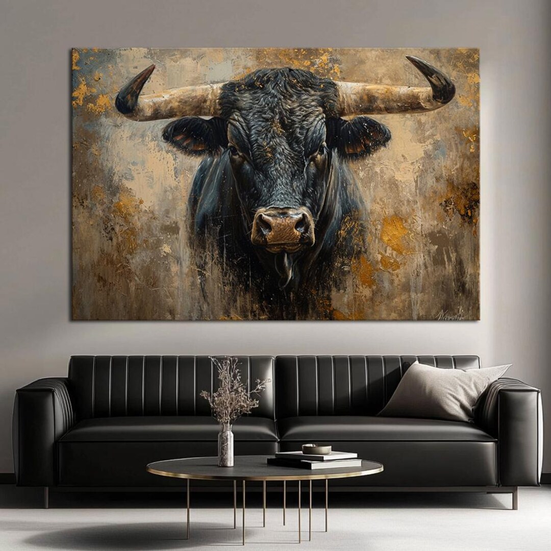 Rustic Bull Masculine Bull Canvas Print, Rustic Farmhouse Decor - Etsy
