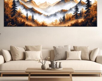 Autumn Forest Landscape Canvas Print: Misty Mountains, Fall Scenery Wall Art