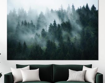Foggy Forest Canvas Print, Minimalist Nature Wall Art