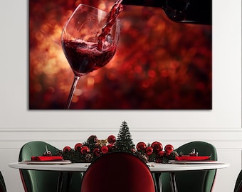 Red Wine Pouring Canvas Print, Elegant Wine Glass Wall Art, Romantic Bar Decor