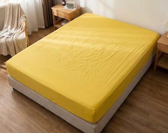 Sábana bajera ajustable: Algodón Ranforce amarillo - Bolsillo profundo, ajuste elástico