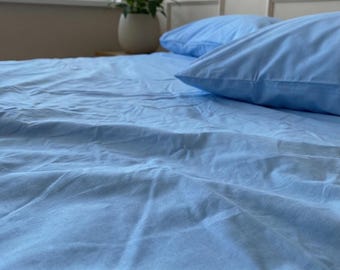 Cotton Bedding Set: Sky Blue Color (Queen & King Sizes)