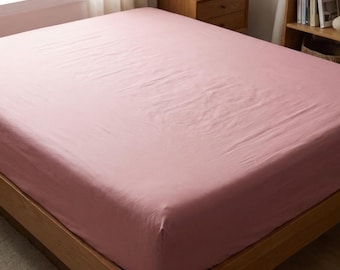 Fitted Sheet, Ranforce, Powder Pink - 100% Cotton, 35 Cm Deep Pocket, Twin-California King, Handmade