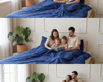 Juego de funda nórdica: Ropa de cama de algodón en beige y azul marino (tamaño Queen)