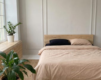 Black & Beige King Bedding Set: Cotton Duvet Cover with Pillowcases