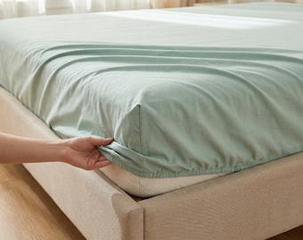 Lençol de baixo verde sálvia | Algodão Ranforce, bolso profundo de 35 cm - Roupa de cama feita à mão | Solteiro a King Size Califórnia