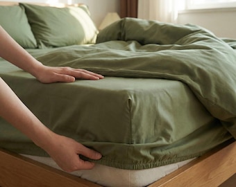 Handmade Dark Olive Fitted Sheet | Cotton Ranforce, Deep Pocket - UK Single Double King Super King | Custom Size