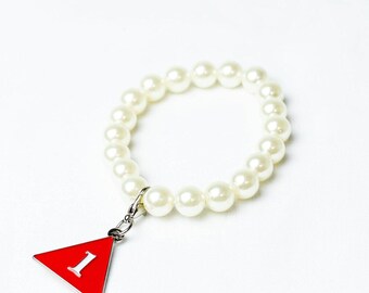 Pearl Bracelet with ΔΣΘ Number Charm
