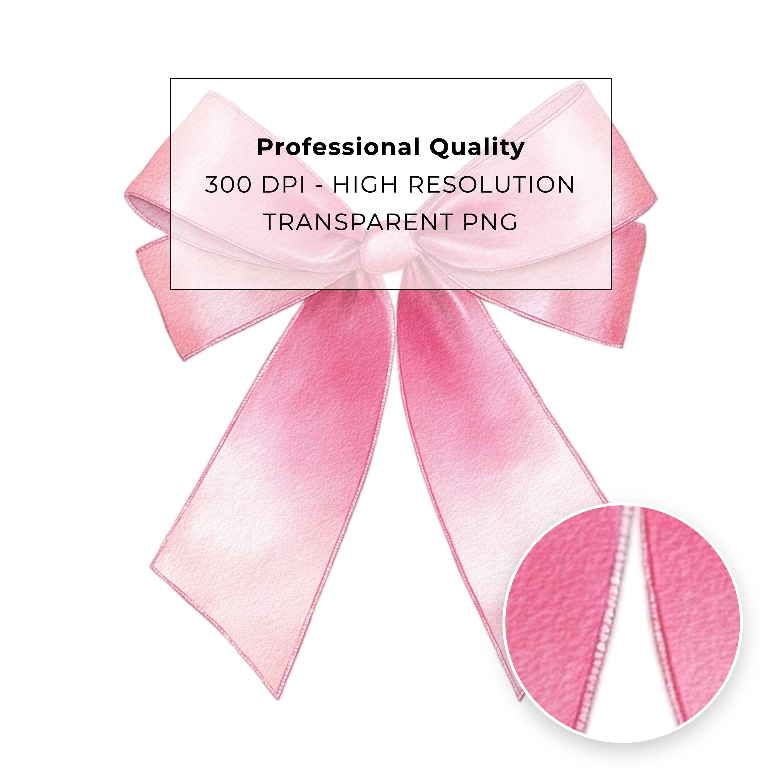 Coquette Bow Clipart Bundle, 36 Ribbon PNG, Watercolor Pink Bow, Girly ...