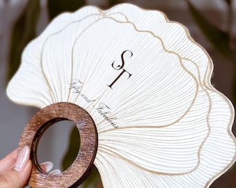 Carte-menu personnalisée avec éventail à manche en bois, cadeaux d'invités en papier texturé