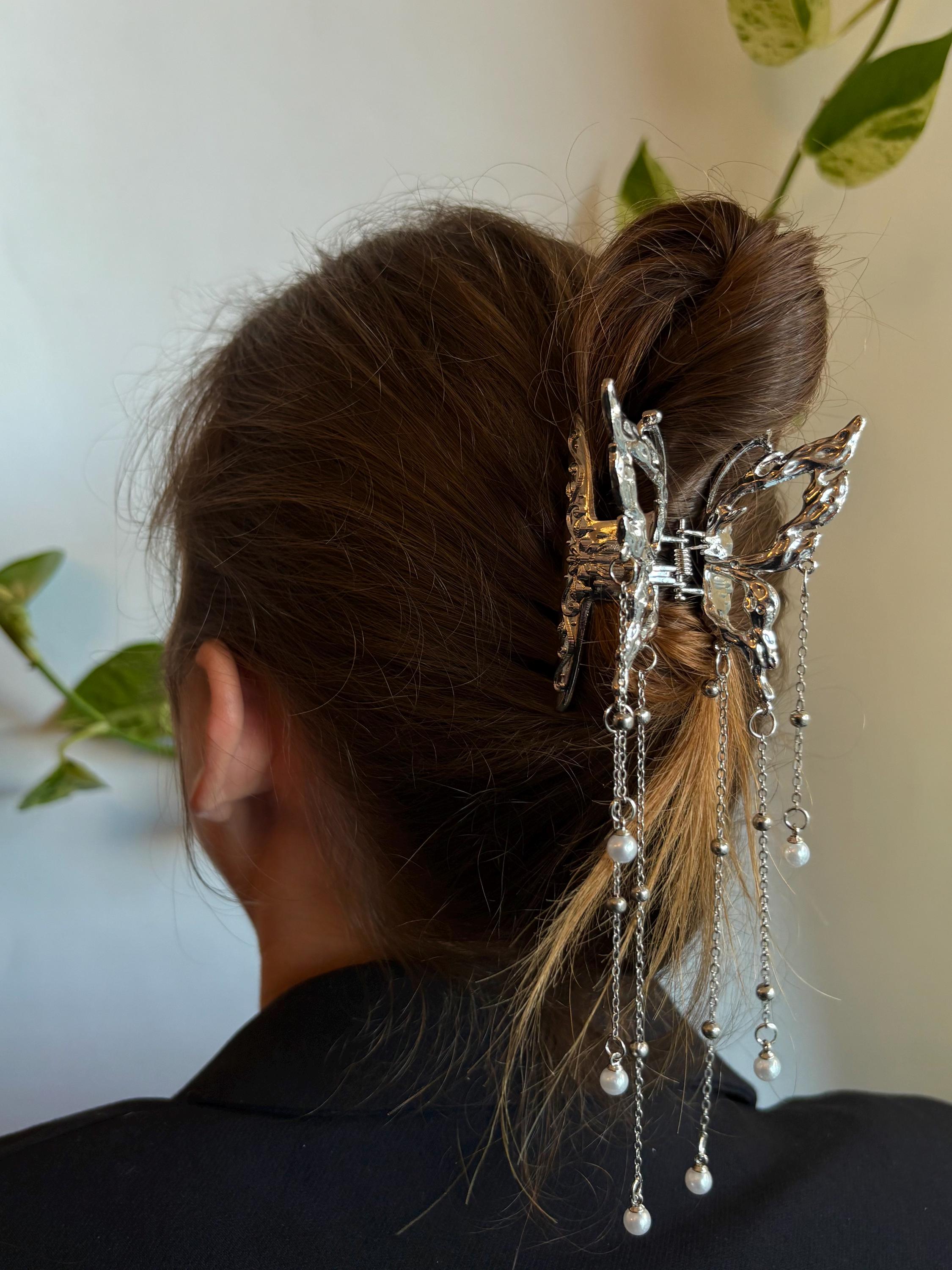 Butterfly Hair Clip for Women - Refined Silver Metal Hair 