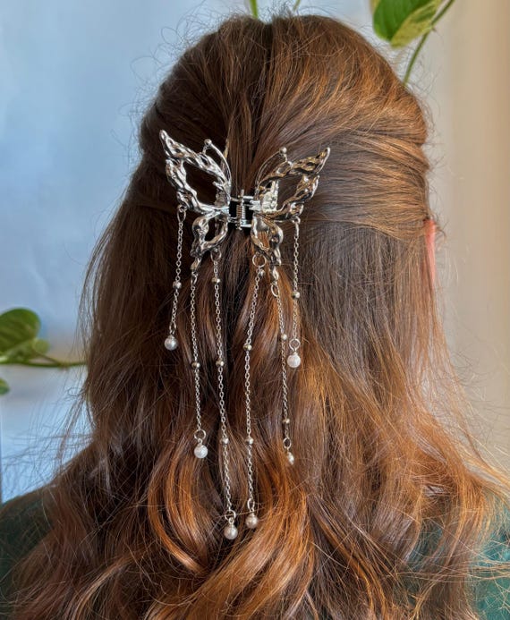 Elegant Silver Butterfly Hair Accessory Amazon.com : Bartosi Butterfly Clips Hair Silver Hair  main image 3