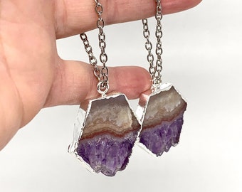 Purple Quartz Ear Tunnel Hangers, Natural Amethyst Geode Slice Sizes 0g and UP With/Without Tunnels, Crystal Dangle Plugs Earrings