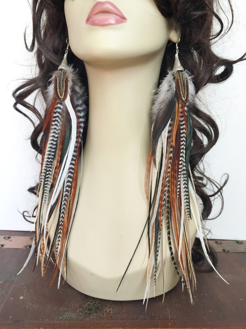 Big Feather Earrings Full Brown Goddess Jewelry Boho Hippie Etsy