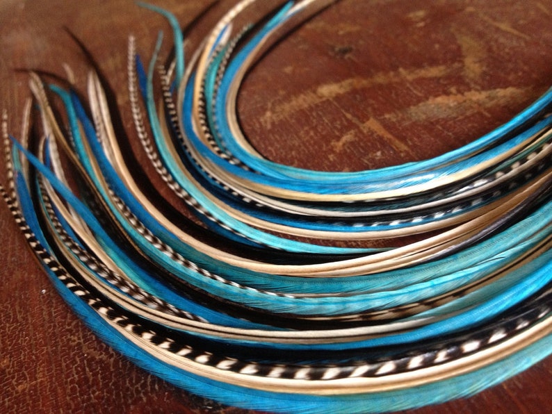 Hair Feather Extensions Long Cool Blue 6 Bonded Feathers Blue Etsy