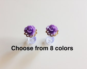 Dainty Small Rose Plugs 8g (3mm) 12g (2mm) Gold Base Screw Back Plugs 10g Custom Plugs 8 Colors to Choose From