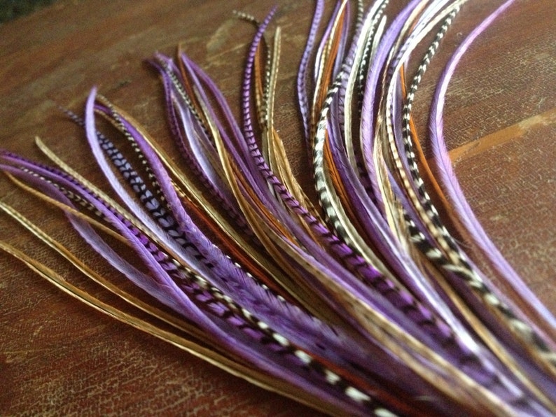 Feather Extensions Purple Grizzly Natural Barred Ginger 7 Long Etsy