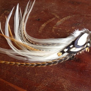 XL Long Single Feather Earring 11-12 inch Snow White Ginger Cree Grizzly Feather Extension Effect Dangle Earring Single image 1