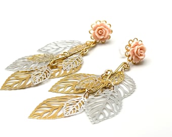 1g 6g Dangle Plugs 00g 0g Gauged Earrings Choose Color, 2g Ear Plugs With Silver and Gold Filigree Leaf Dangles, 4g 16g 14g 12g 10g 8g