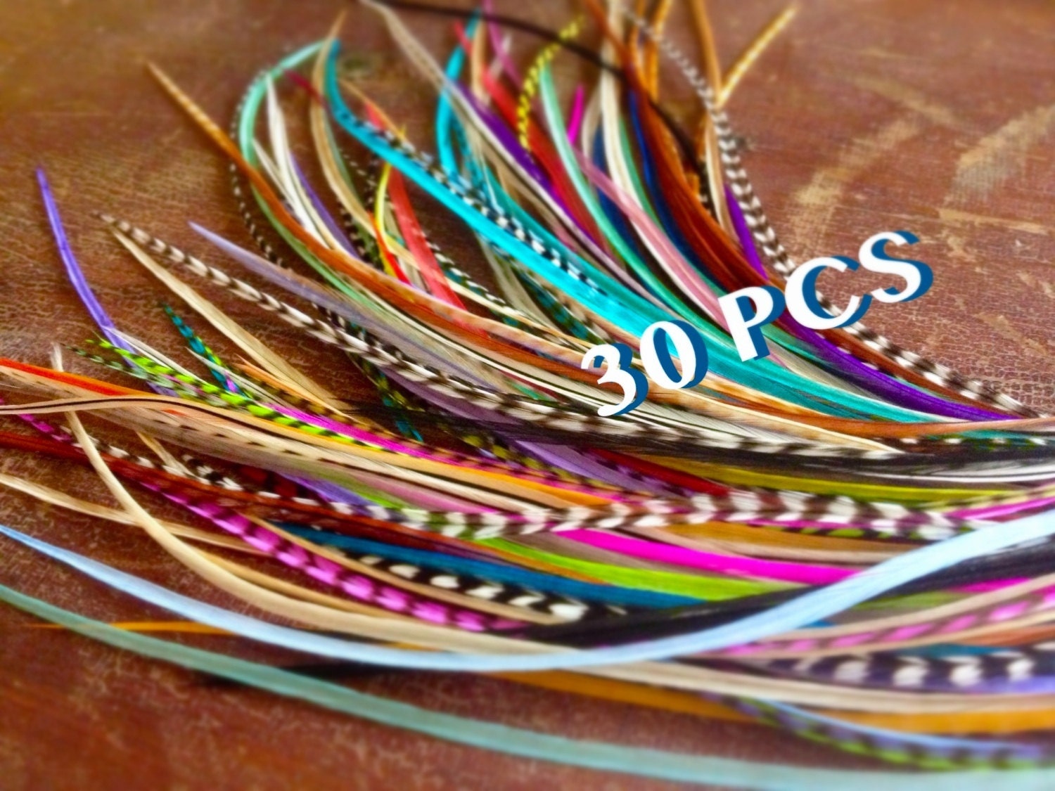 Long Festival Hair Feathers Variety Feather Extensions 30 Feather Hair Extensions, 10 Natural, 10 Grizzly, 10 Colorful Dyed XL Accessories