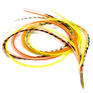 Citrus Blend Feather Extensions Long Feather Hair Feathers, Lemon Lime Orange 8pcs In One Bonded Bundle