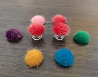 Fuzzy 6g Plugs 4g, 0g Gauged Earrings 00g Choose Color, 2g Ear Plugs Tunnels Pom Pom Body Jewelry Piercing Wood/Acrylic/Steel Screw Back