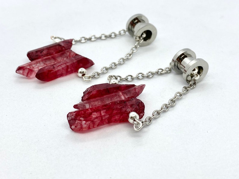 Red Quartz Ear Hangers Dangles Gauge Sizes 0g and UP Etsy
