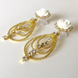 4g Dangle Plugs 1g 0g 2g Gauged Earrings Choose Rose Color 6g 00g Ear Plugs Lightweight Gold Loop Rhinestone Dangles Post/Stud Earrings