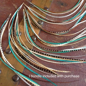 Hair Feather Extensions Long Turquoise Dream Natural Bundle, One XL Feather Hair Extension With 6 Bonded Hair Accessory Feathers/1 Bundle